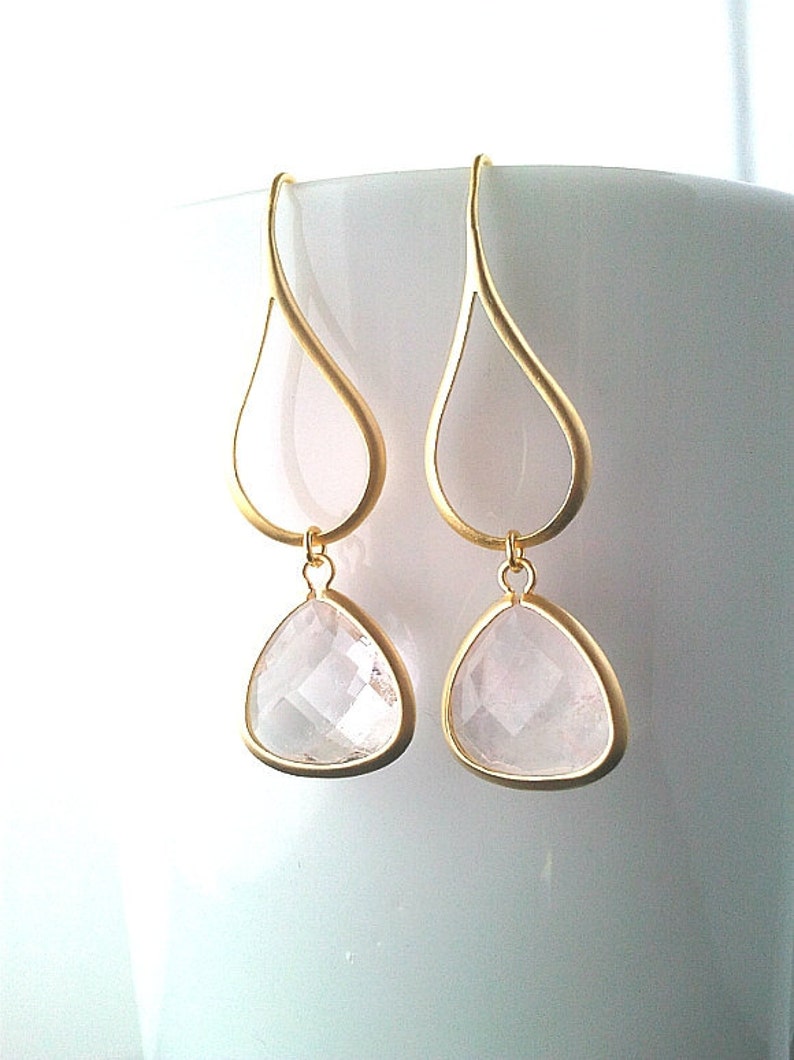 Gold Water Drop Earrings Clear Crystal Earrings Dangle Etsy