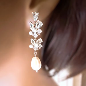 Bridal earrings Wedding jewelry Pearl earrings CZ AAA Wedding Statement Earrings, Bridal Dangle Earrings Bridal Jewelry Wedding Jewelry gift image 1