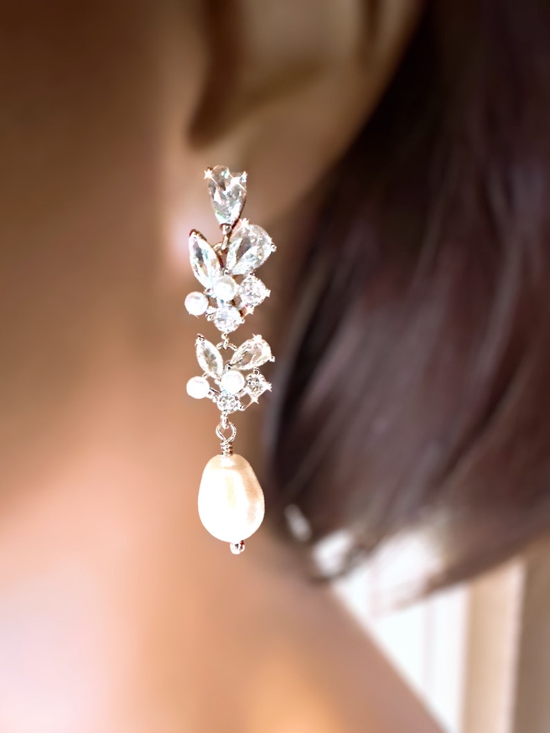 Bridal earrings Wedding jewelry Pearl earrings CZ AAA Wedding Statement Earrings, Bridal Dangle Earrings Bridal Jewelry Wedding Jewelry gift image 1