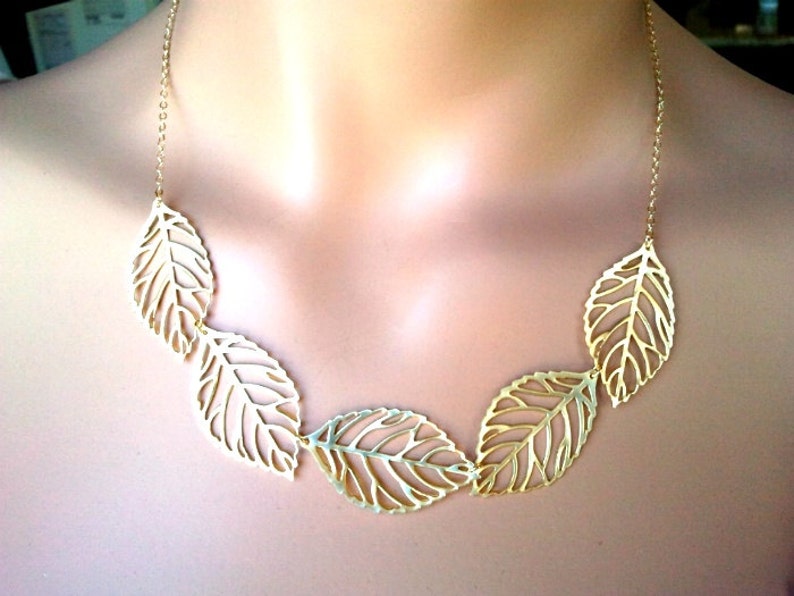 Autumn Leaf Gold Statement necklace, Gold Necklace for women Jewelry gifts for Her Handmaid Jewelry for mom gifts for birthday gifts image 4