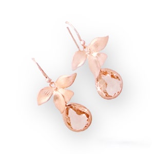 Bridesmaid Gifts, Rose Gold Champagne Earrings, Bridal Earrings, Rose Gold Earrings, Orchid Earrings, Bridesmaid Earrings, Gift for her