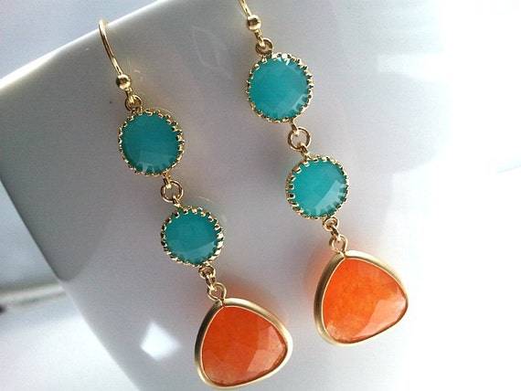 Bohemian Rhinestone Clear Orange Dangle Earrings 112120