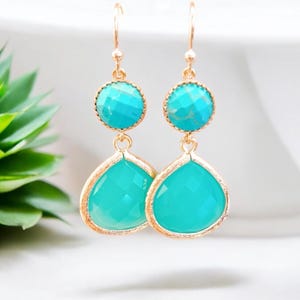 Turquoise earrings Mint Gold Drop Earrings, Bridesmaid Jewelry Gift for Her Bridal jewelry Bridesmaid gift Maid of honor gift