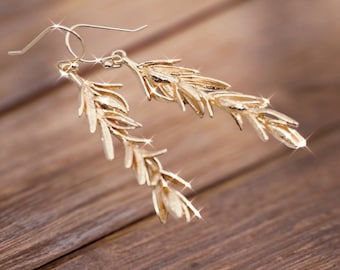 Leaf earrings, rosemary leaf earrings, wildflower earrings, Boho natural earrings, mother's day gift mother's day jewelry gift for mom