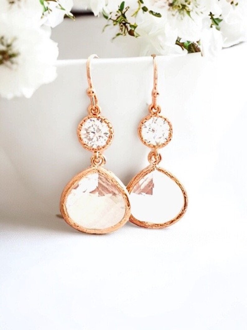 Rose gold Earrings Wedding Jewelry gift, Bridesmaid Jewelry Bridal Earrings Bridal Jewelry Bridesmaid gifts Maid of honor gift Wedding Gift image 6