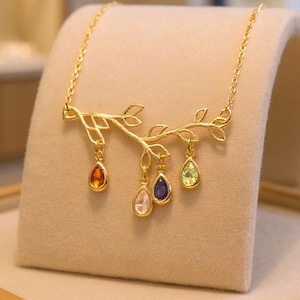 Birthstone Necklace Personalized Gifts for Mom necklace with kids initial Stamped birthstones jewelry gift