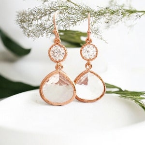 Rose gold Earrings Wedding Jewelry gift, Bridesmaid Jewelry Bridal Earrings Bridal Jewelry Bridesmaid gifts Maid of honor gift Wedding Gift image 4