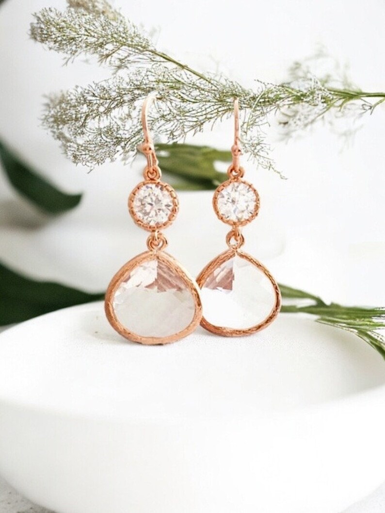 Rose gold Earrings Wedding Jewelry gift, Bridesmaid Jewelry Bridal Earrings Bridal Jewelry Bridesmaid gifts Maid of honor gift Wedding Gift image 4