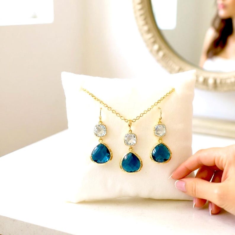 Blue Sapphire Necklace Sapphire Earrings September birthstone Birthday gifts image 3