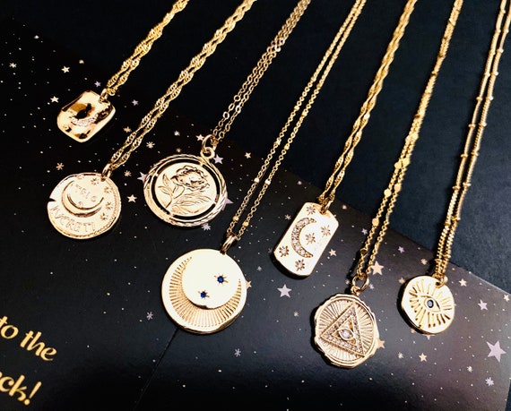 Gold Coin Necklace Opal Sun Necklace 