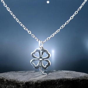 Sterling Silver Clover Necklace: Heart Shamrock Charm, Lucky Pendant