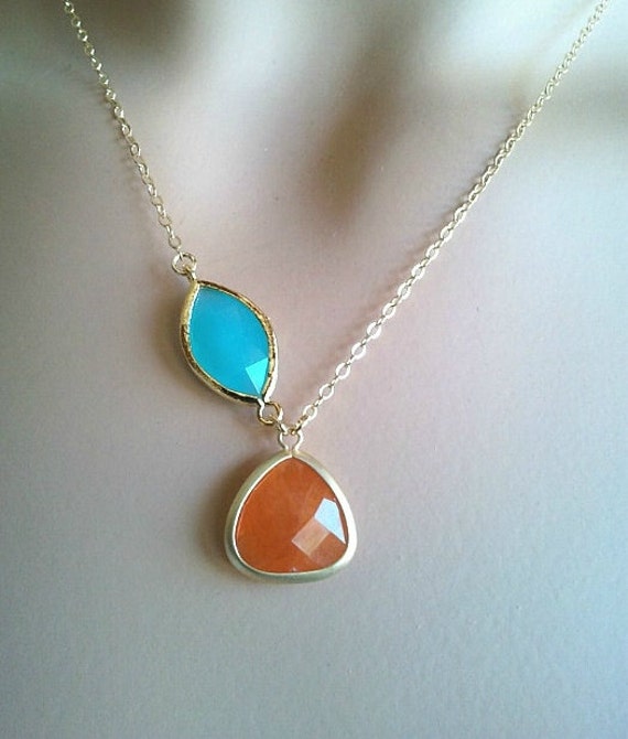 Orange and Mint Blue Necklace Charmlariat Etsy