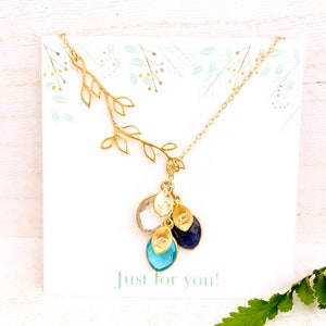 Collier avec pierres de naissance pour maman, colliers d&#39;initiales : arbre généalogique en or, cadeaux de bijoux avec pierres de naissance personnalisées