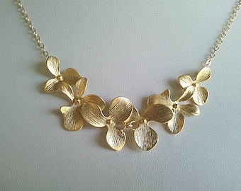 Orchids Flower GOLD Necklaces for Women Orchid Jewelry Gift Gold Statement Necklace Orchid Earrings Mom Jewelry Mothers day gift for mom