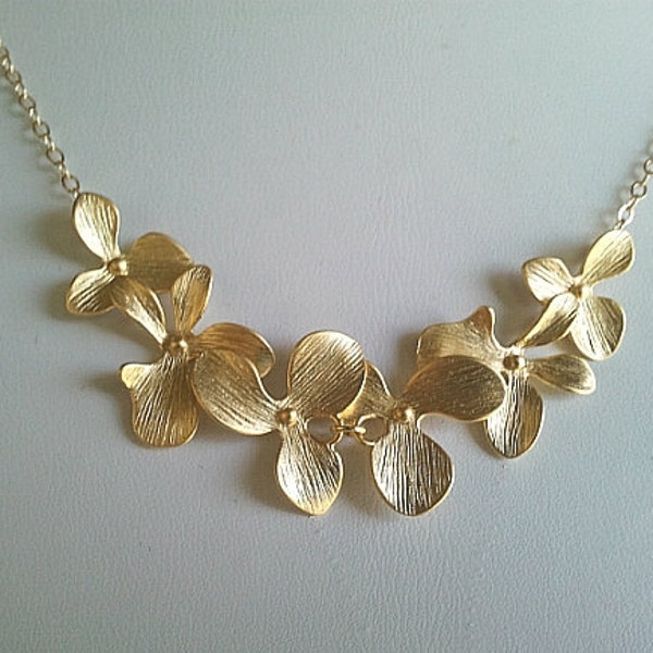 Orchids Flower GOLD Necklaces for Women Orchid Jewelry Gift Gold Statement Necklace Orchid Earrings Mom Jewelry Mothers day gift for mom