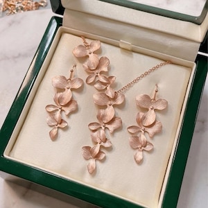Rose Gold Orchid Earrings plumeria Earrings: hawaiian Wedding Necklace Bridal Jewelry gift image 5