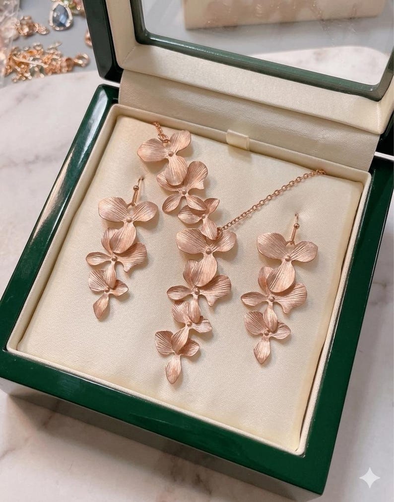 Rose Gold Orchid Earrings plumeria Earrings: hawaiian Wedding Necklace Bridal Jewelry gift image 5