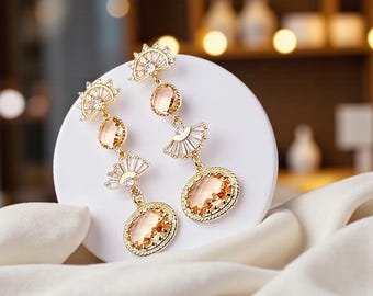 Champagner Kristall Braut Ohrringe: Gold Art Deco Baumeln Ohrringe