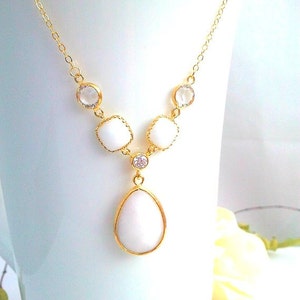 White Wedding Necklace, Statement Necklace, Pendant, Bridemaid Jewelry, white dangle earrings, Choke,Bridemaid Gift image 1