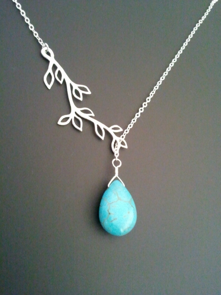 Turquoise Necklace: 14K Gold, Silver Jewelry LEAF Pendant Earrings, Leaves Bracelet, Birthstone Birthday gift