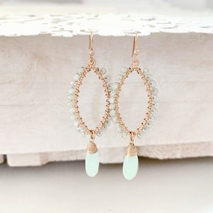 Aqua Blue Chandelier Earrings, Vintage Light Blue Dangle Earrings,Spring gold earrings, Summer beach earrings image 6