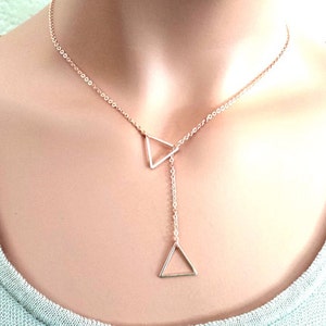 Triangle Charm Necklace / Gold Pendant Necklace, Layering Necklaces, Geometric Jewelry, Personalized Gifts for Her, Christmas Gifts for mom image 3