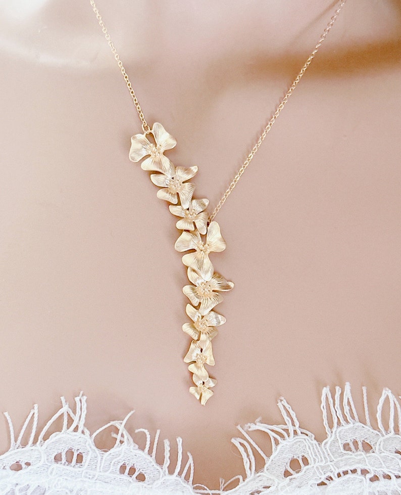 Wild Orchid Flower Earrings Gold Necklace for women Bridesmaid Gift Bridal Party Gift Personalized gift for her birthday gift Wedding gift image 10