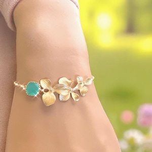 Orchid Flower Bracelet: Rose Gold, Custom Birthstone Jewelry