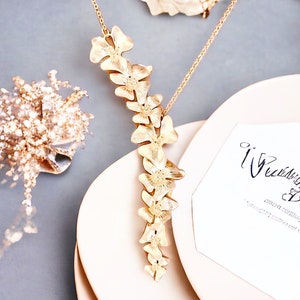 Wild Orchid Flower Necklace Flower Gold Statement Necklace for women Bridesmaid Gift Personalized gift for Mom Jewelry Mothers day gift image 6