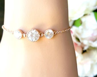 Rose Gold Bracelet, Wedding Jewelry gifts for her Bridal Bracelet, Bridesmaid Gifts, Handmaid Jewelry gifts for women gift for friends