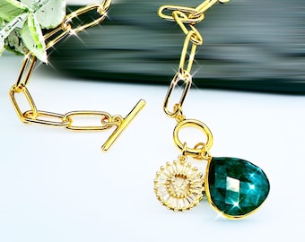 Raw Emerald Necklace: May Birthstone, Personalized Jewelry Gift