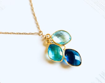 Custom Birthstone AquamarinNecklace • Personalized Jewelry for Mom with Kids initials • Personalized Gifts for Her •  Birthday Gifts for MOM