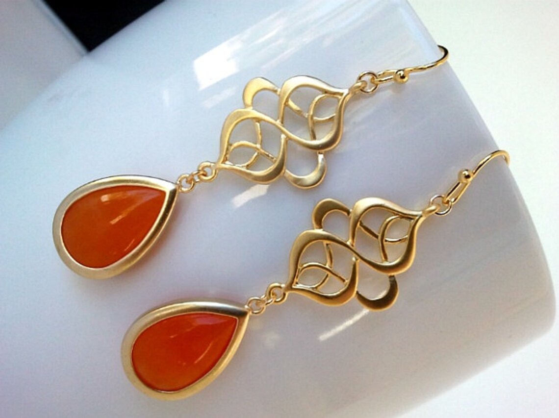 Burnt Orange Gold Earrings Dangle earrings Orange Drop Etsy
