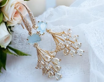 Art Deco earrings Crystal Chandelier Earring: Gold Fan jewelry