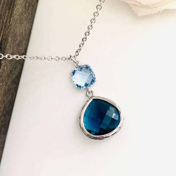 Classic Blue Bridal Necklace, Sapphire Necklace, Sapphire Earrings, Blue Drop Dangle Earrings Bridesmaid gifts, Birthday Gifts for Her