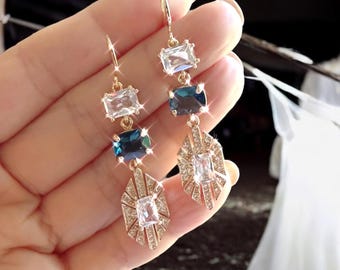 Art Deco Earrings Sapphire Earring September birthstone Birthday gifts