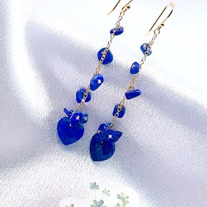 Lapis lazuli earrings Navy Blue Gold Dangle earrings Lapis Lazuli Jewelry Gift for Her Wedding gift Gold drop earrings Gold jewelry gift image 8