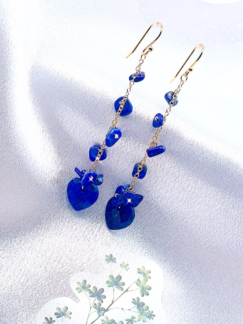 Lapis lazuli earrings Navy Blue Gold Dangle earrings Lapis Lazuli Jewelry Gift for Her Wedding gift Gold drop earrings Gold jewelry gift image 8