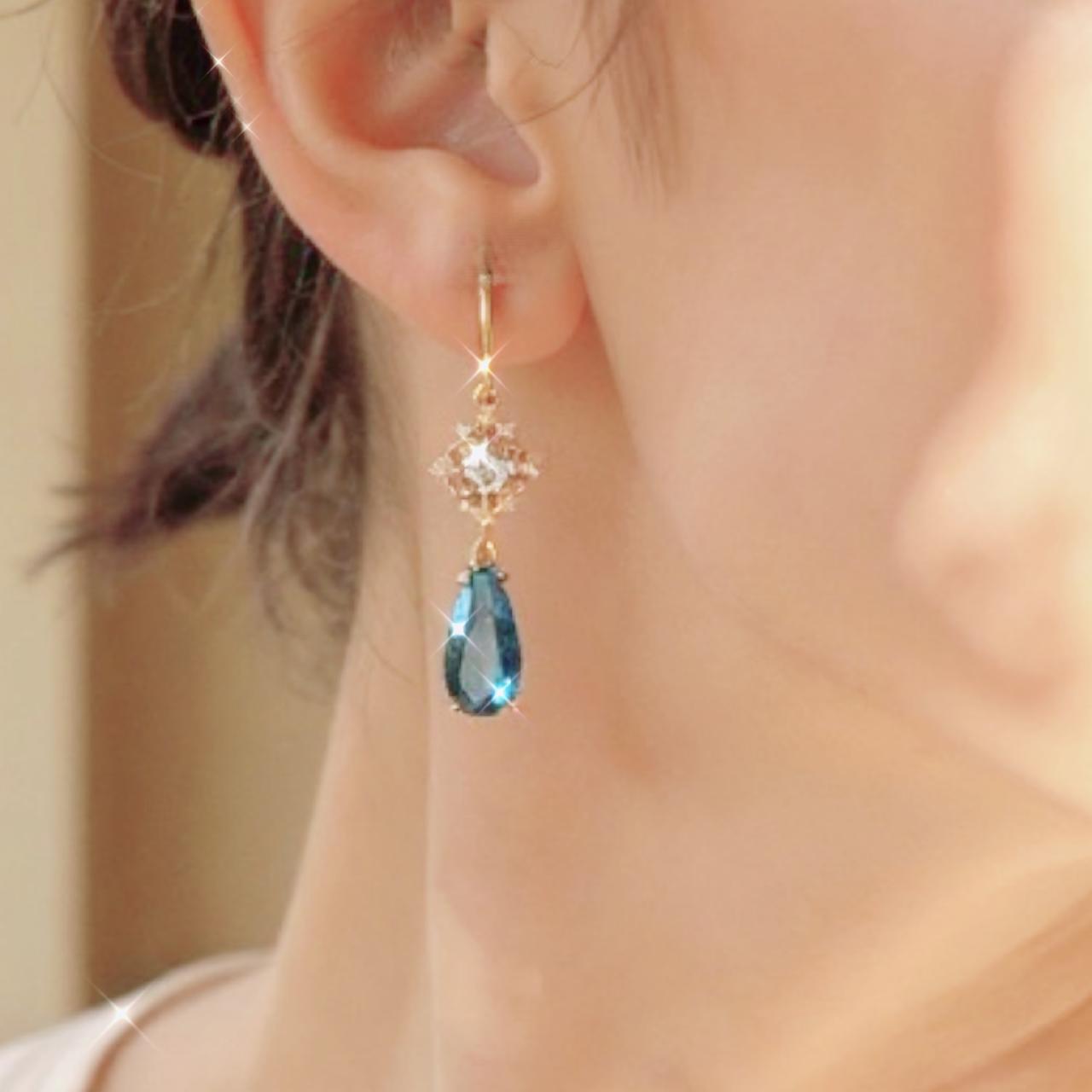 Orecchini Pendenti A Goccia Con Pietra Portafortuna Di Dicembre - Cristallo Blue Topaz Zircondia