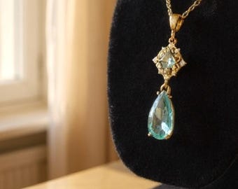 Blue Topaz Necklace art deco Victorian Earrings December birthstone Jewelry birthday gift