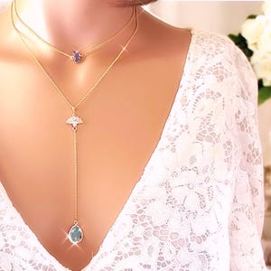 Aquamarin Y-Halskette: Saphir Choker Art Deco Brautschmuck