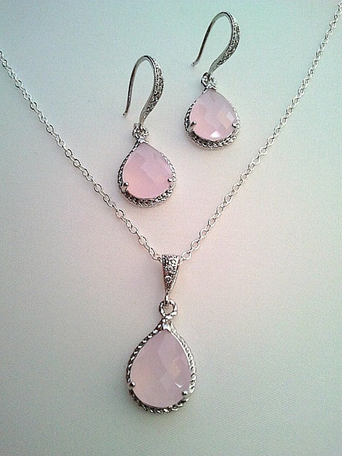 Blush Pink Wedding Necklace and Earrings Set wedding Jewerly Etsy