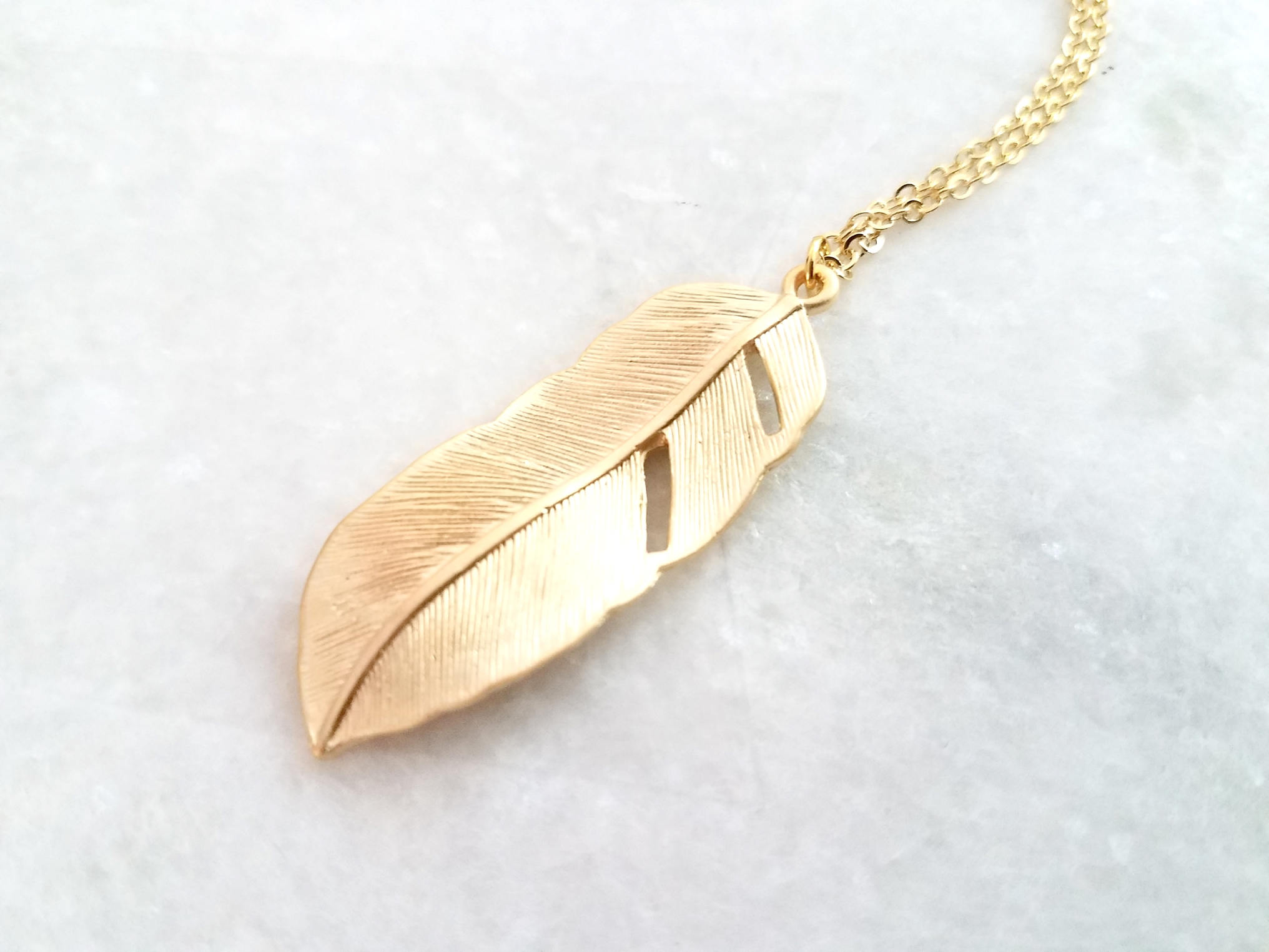 Autumn Leaf Long Feather Necklace Long Gold Pendant Necklace | Etsy