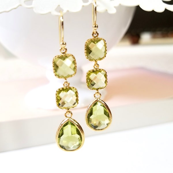 Peridot Earrings Peridot Necklace, Jewelry Set, Gold Earrings Gold Jewelry gift Handmade Jewelry Wedding Gift, Personalized Gift for her