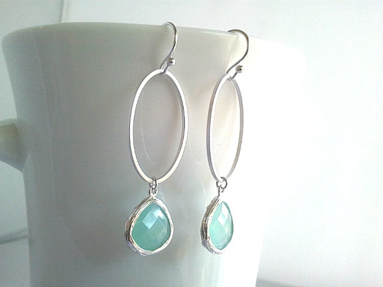 Simple Ice Blue Silver Earrings drop Dangle Gemstone Etsy