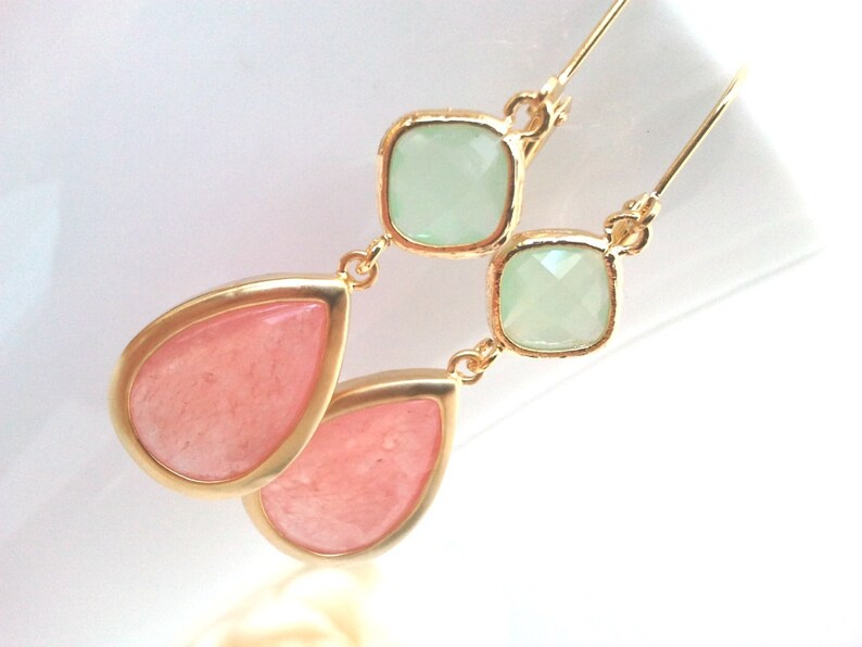 Bridal Jewelry Drop Pink Earrings Dangle earrings bridesmaid gifts Coral Wedding earrings Wedding jewelry Gifts