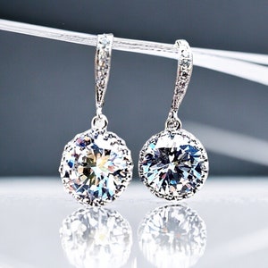 Bridal earrings Simple Wedding Earrings Wedding Jewelry Bridesmaid earrings bridal jewelry Clear CZ AAA stone jewelry Bridesmaid gift image 9