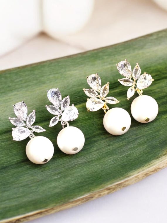 Boucles D'oreilles Pendantes Perles De Marbre Rose Plaqué Or 925 - Clous En Argent - Neuf Sans Emballage