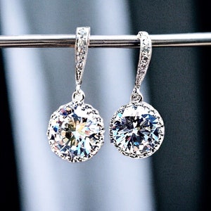 Bridal earrings Simple Wedding Earrings Wedding Jewelry Bridesmaid earrings bridal jewelry Clear CZ AAA stone jewelry Bridesmaid gift image 4