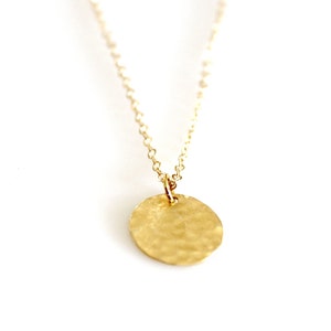 14K Gold Filled Necklace,  Hammered Coin Necklace, Gold Pendant Necklace, Layering Necklace,  Tiny Dot Necklace Valentines Day Gifts for Her